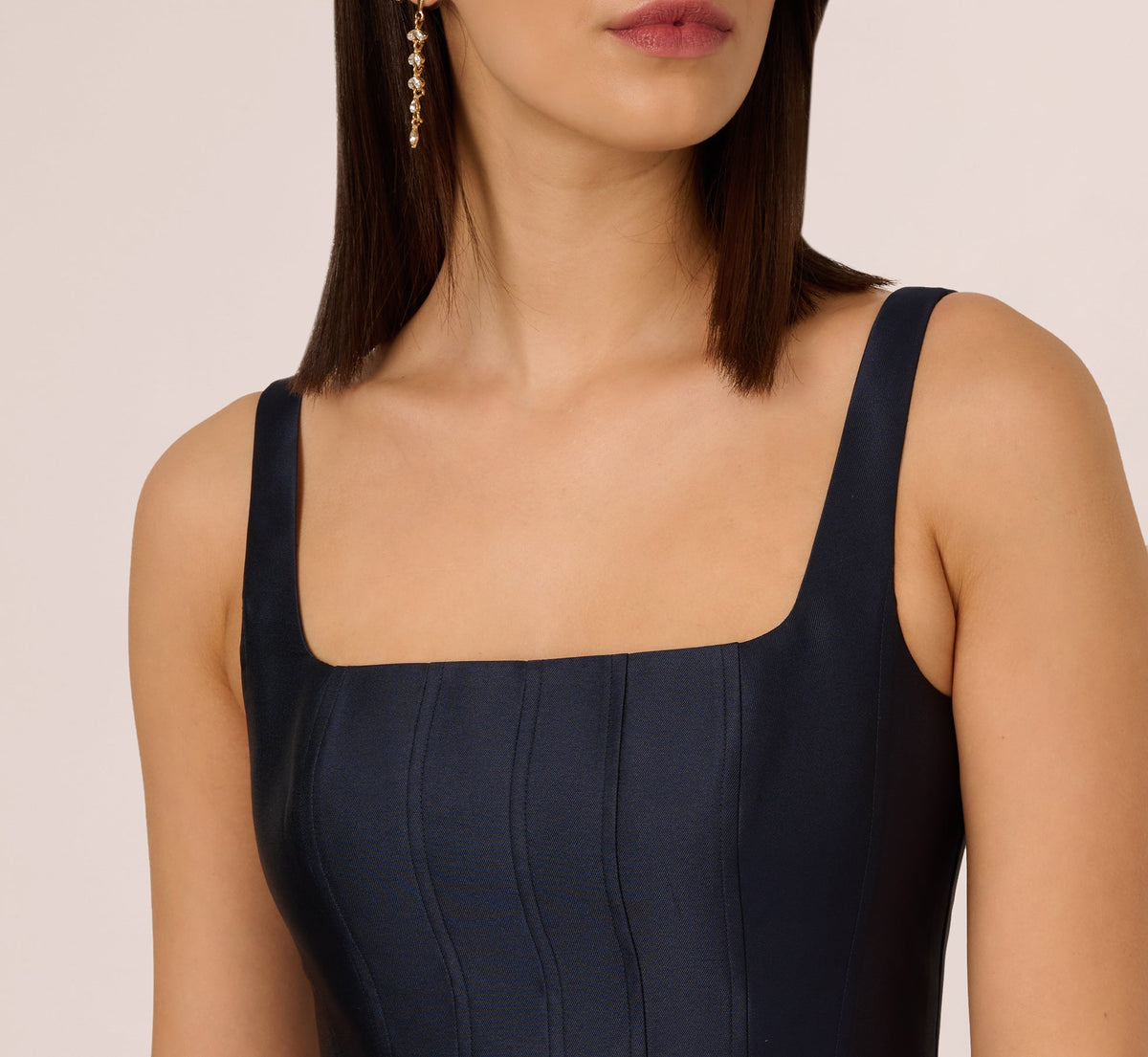 Mikado Sleeveless Square Neck Midi Dress - Midnight | Adrianna Papell