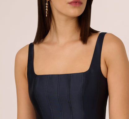 Mikado Sleeveless Square Neck Midi Dress - Midnight | Adrianna Papell