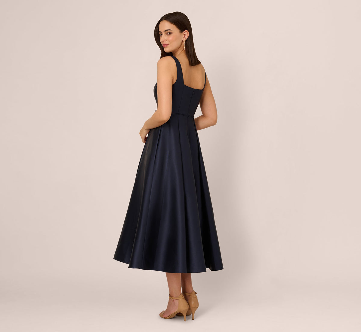 Mikado Sleeveless Square Neck Midi Dress - Midnight | Adrianna Papell