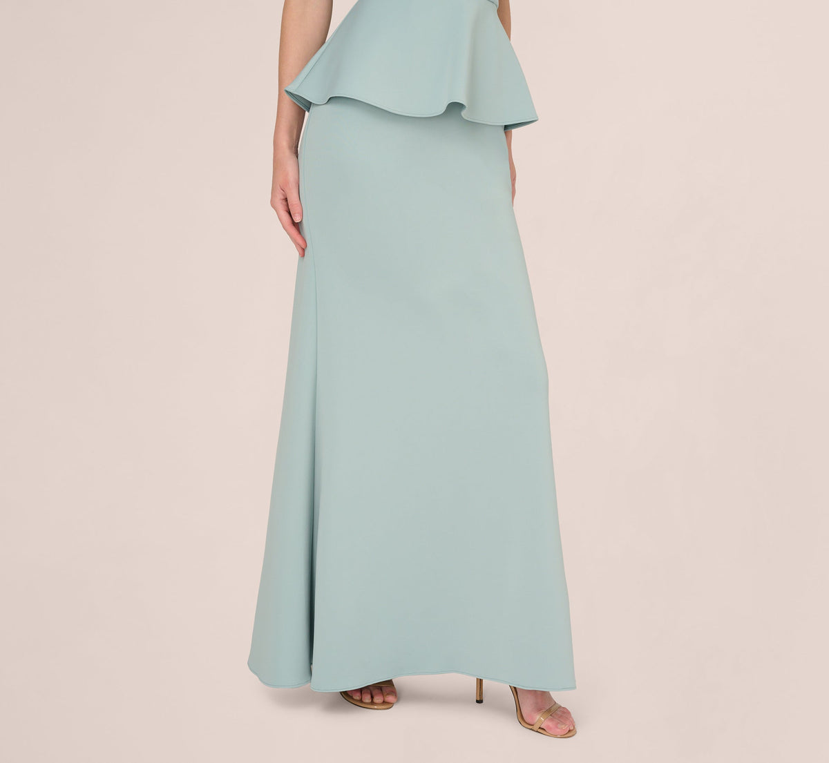 Sleeveless Pearly Halter Peplum Gown - Aqua Dust | Adrianna Papell