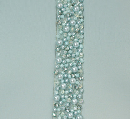 Sleeveless Pearly Halter Peplum Gown - Aqua Dust | Adrianna Papell