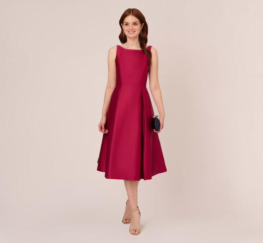 Sleeveless Mikado Fit And Flare Midi Dress With V-Back - Red Plum | Adrianna Papell