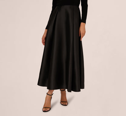 Off Shoulder Long Sleeve Mikado Combo Gown - Black | Adrianna Papell