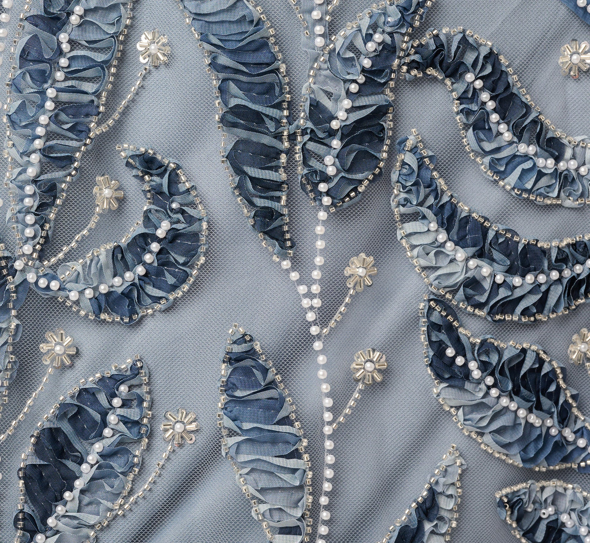 Off Shoulder Beaded Leaf Soutache Ankle Length Dress - Blue Multi | Adrianna Papell