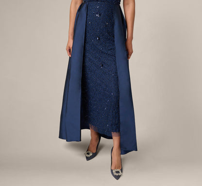 Off Shoulder Taffeta Overlay Beaded Gown - Light Navy | Adrianna Papell
