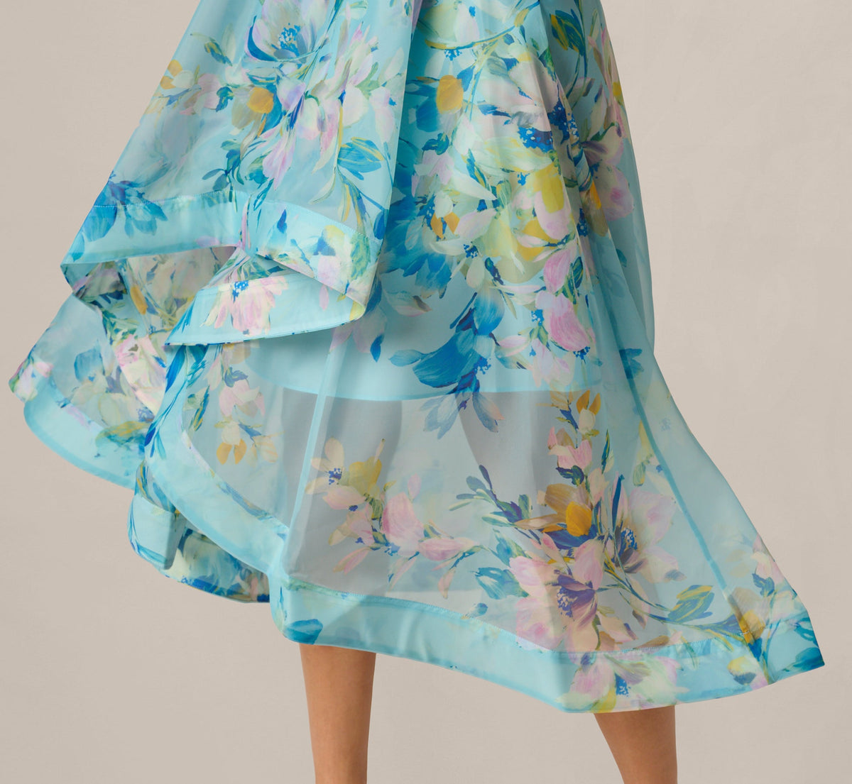 Off Shoulder Floral Organza High Low Midi Dress - Blue Multi | Adrianna Papell