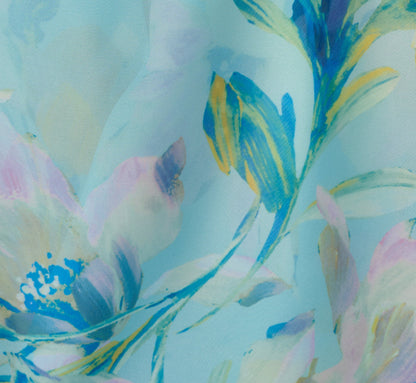 Off Shoulder Floral Organza High Low Midi Dress - Blue Multi | Adrianna Papell