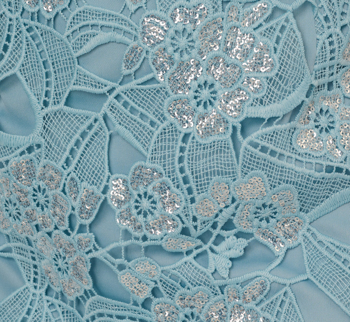 Off Shoulder Bell Sleeve Sequin Lace Gown - Airy Aqua | Adrianna Papell