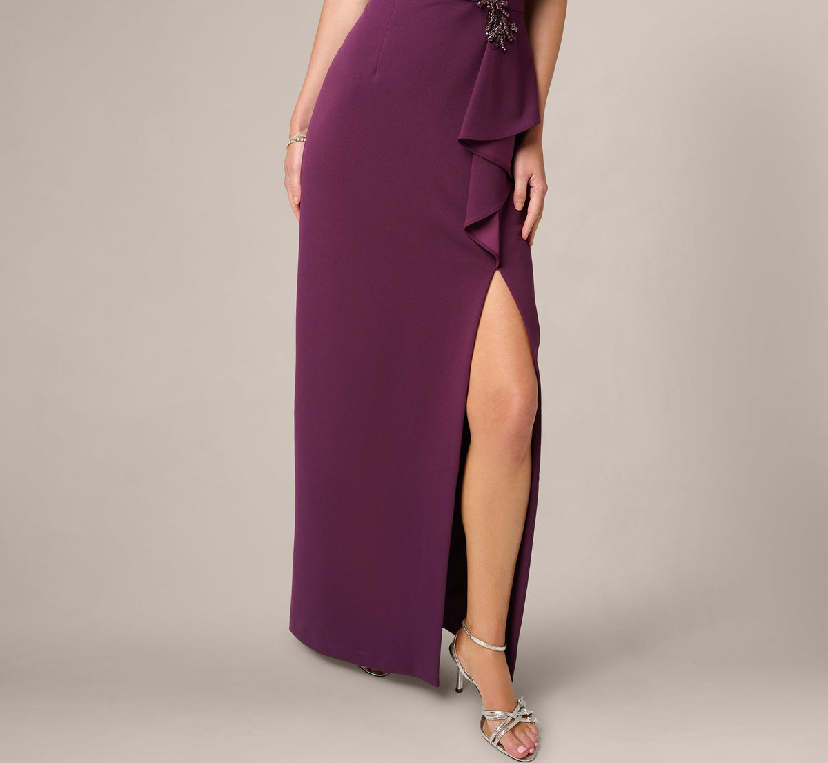 Off Shoulder Beaded Drape Stretch Formal Gown - Pinot Noir | Adrianna Papell