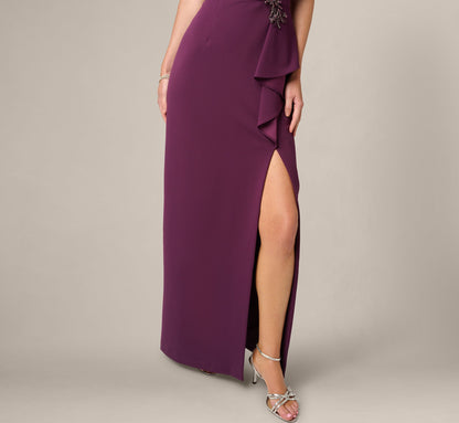 Off Shoulder Beaded Drape Stretch Formal Gown - Pinot Noir | Adrianna Papell