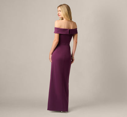 Off Shoulder Beaded Drape Stretch Formal Gown - Pinot Noir | Adrianna Papell