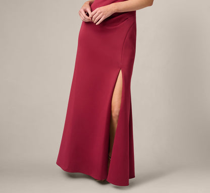 Off Shoulder Rosette Stretch Mermaid Gown - Crimson Haze | Adrianna Papell