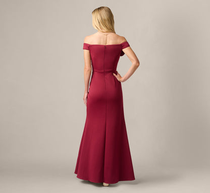 Off Shoulder Rosette Stretch Mermaid Gown - Crimson Haze | Adrianna Papell