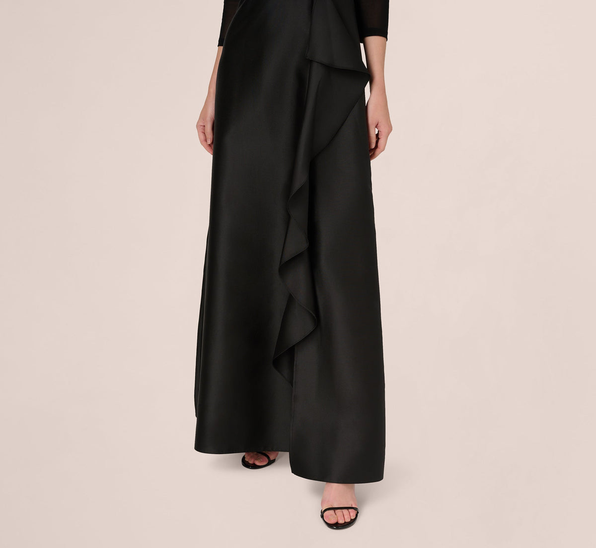 Off Shoulder Draped Mikado Combo Gown - Black | Adrianna Papell