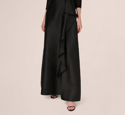 Off Shoulder Draped Mikado Combo Gown - Black | Adrianna Papell