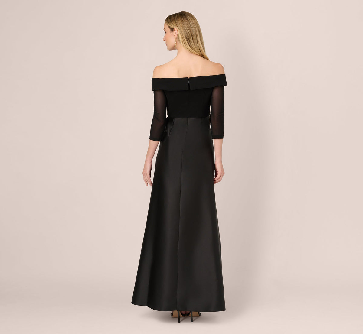 Off Shoulder Draped Mikado Combo Gown - Black | Adrianna Papell