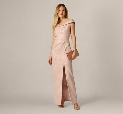 Off Shoulder Draped Stretch Jacquard Gown - Blush | Adrianna Papell