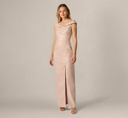 Off Shoulder Draped Stretch Jacquard Gown - Blush | Adrianna Papell