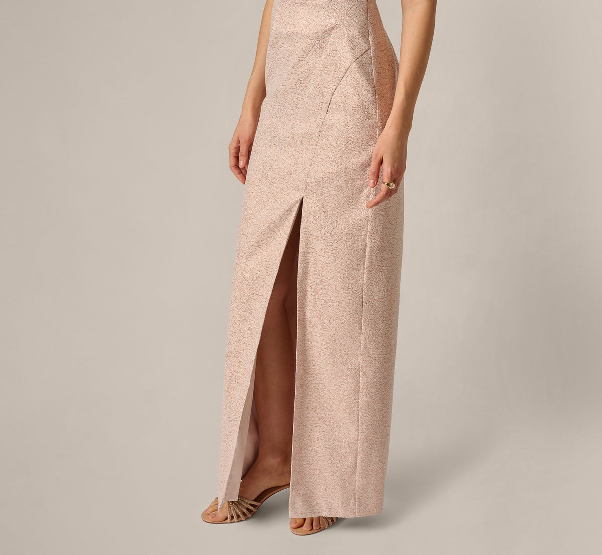 Off Shoulder Draped Stretch Jacquard Gown - Blush | Adrianna Papell