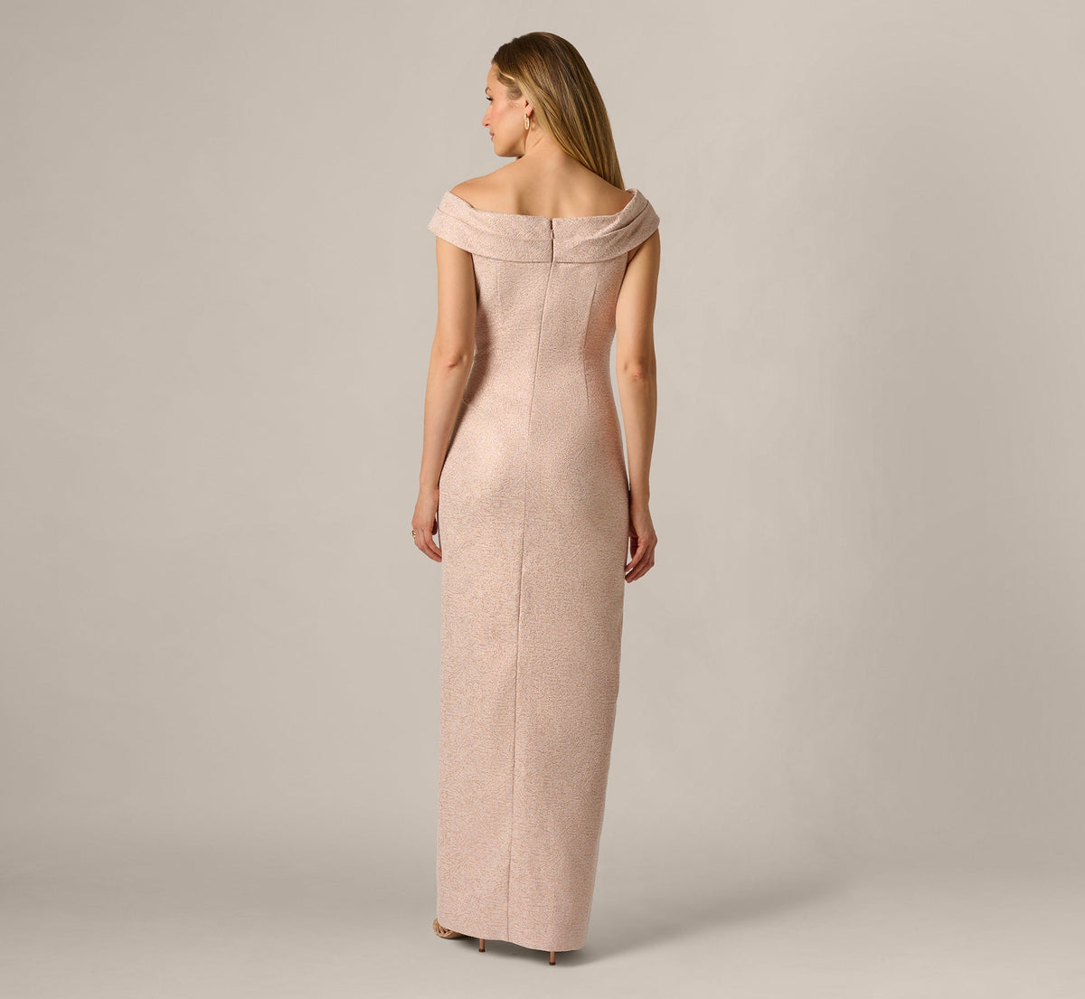 Off Shoulder Draped Stretch Jacquard Gown - Blush | Adrianna Papell