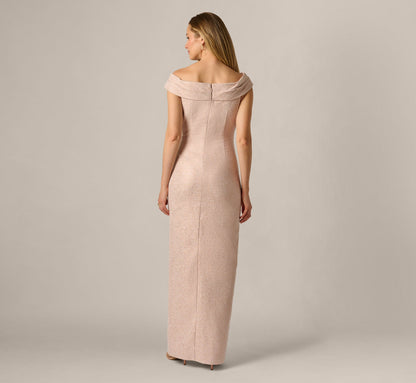 Off Shoulder Draped Stretch Jacquard Gown - Blush | Adrianna Papell