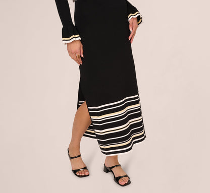 Off Shoulder Bell Sleeve Stretch Midi Dress - Ivory Black | Adrianna Papell
