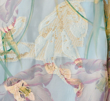 Off Shoulder Watercolor Floral Jacquard Ankle Dress - Blue Multi | Adrianna Papell