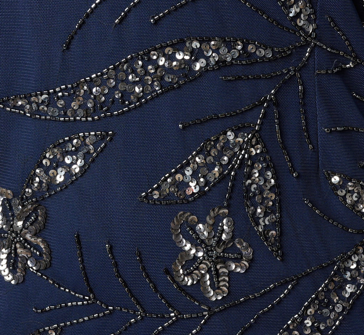 One Shoulder Floral Sequin Bead Gown - Light Navy | Adrianna Papell