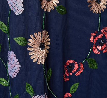 One Shoulder Floral Garden Beaded Gown - Navy Multi | Adrianna Papell
