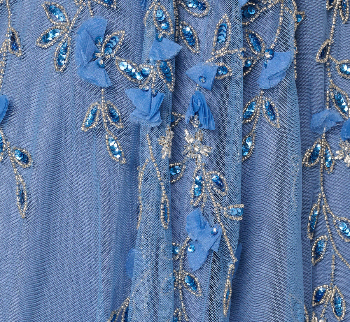 One Shoulder 3D Floral Beaded Ankle Dress - French Blue | Adrianna Papell