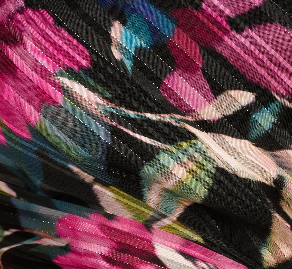One Shoulder Metallic Floral Stripe Gown - Black Multi | Adrianna Papell