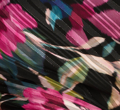 One Shoulder Metallic Floral Stripe Gown - Black Multi | Adrianna Papell