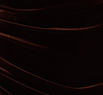 One Shoulder Draped Velvet Gown With Chain Accent - Dark Brown | Adrianna Papell