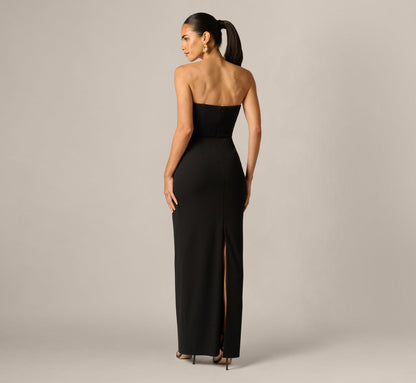 Strapless Beaded Placement Floral Gown - Black Multi | Adrianna Papell