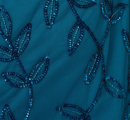 Jasmine Beaded Blouson Gown With Sheer Short Sleeves - Teal Sapphire | Adrianna Papell