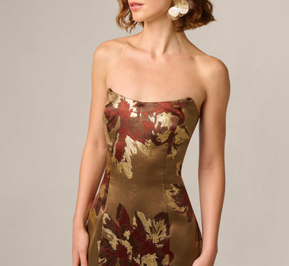 Strapless Cat Eye Metallic Floral Brocade Trumpet Gown - Brown Multi | Adrianna Papell