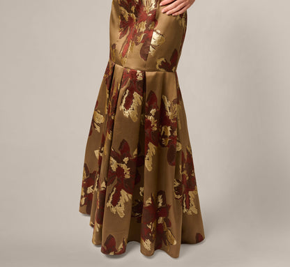 Strapless Cat Eye Metallic Floral Brocade Trumpet Gown - Brown Multi | Adrianna Papell