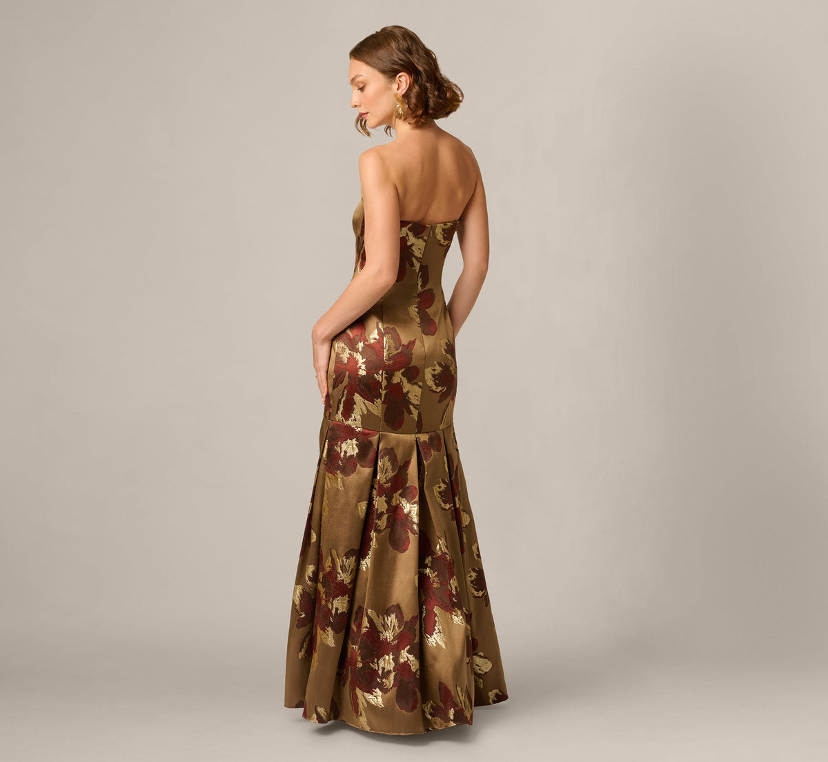 Strapless Cat Eye Metallic Floral Brocade Trumpet Gown - Brown Multi | Adrianna Papell