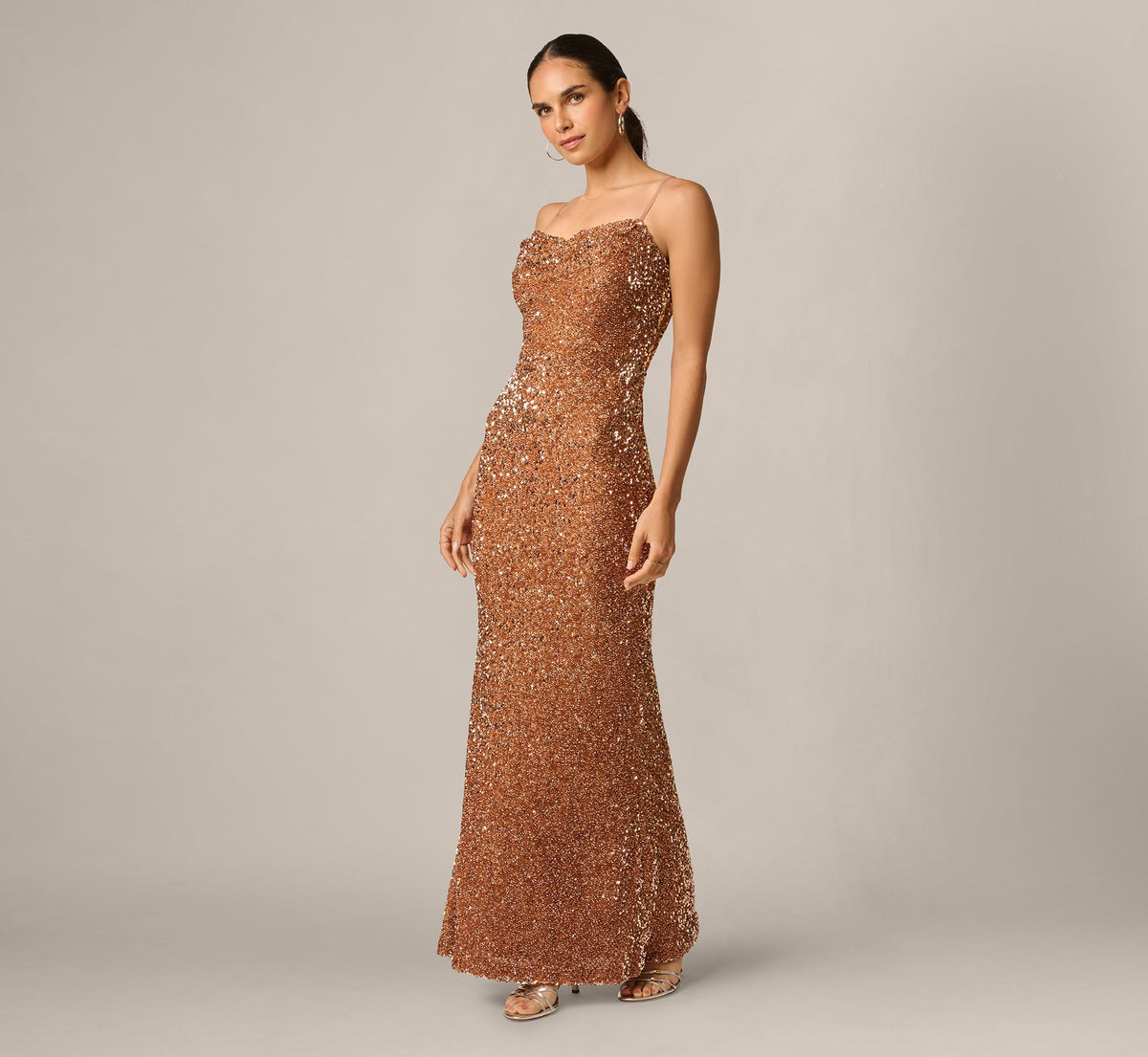 Sequin Knit Cowl Neck Gown - Rose Gold | Adrianna Papell