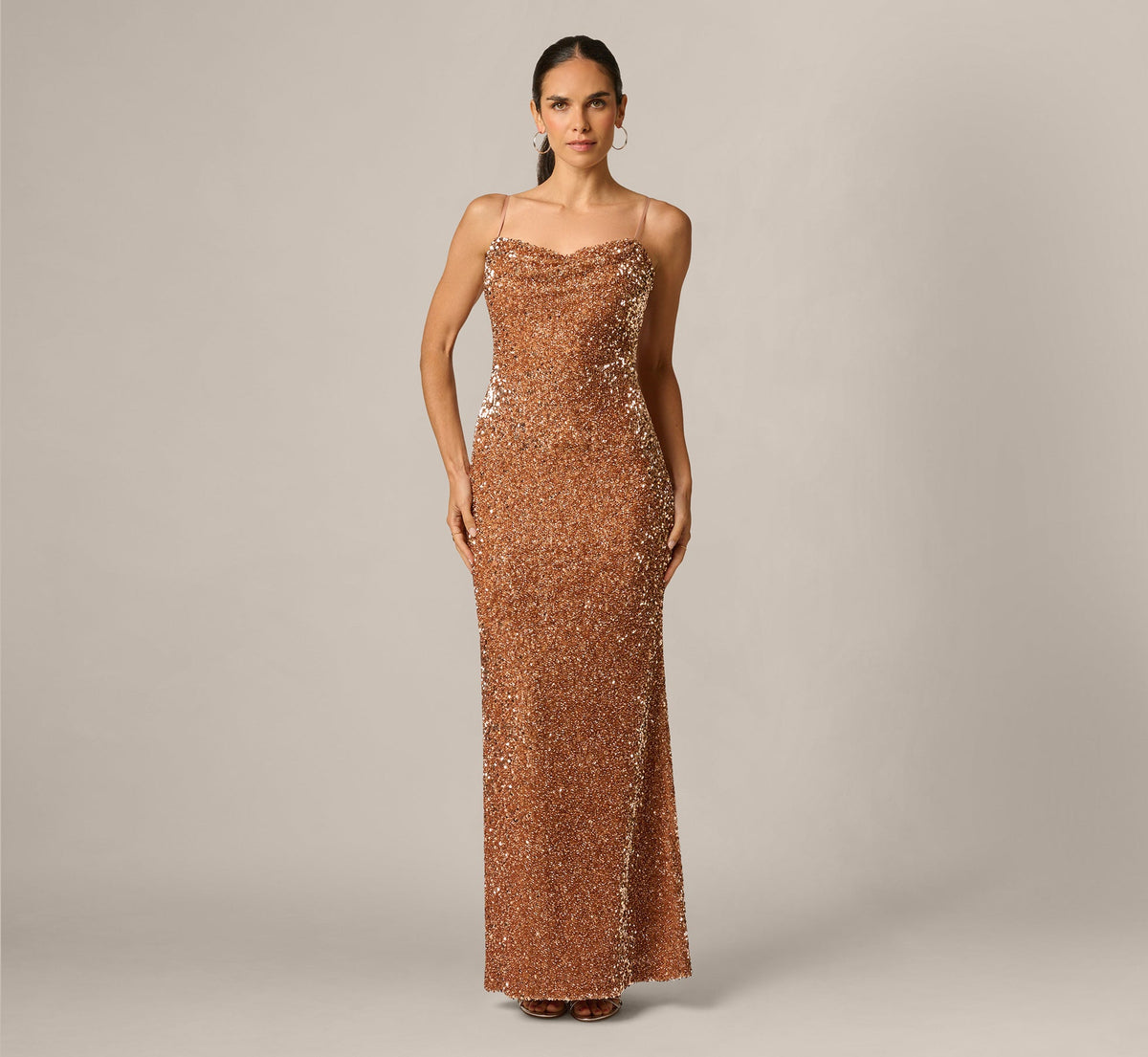 Sequin Knit Cowl Neck Gown - Rose Gold | Adrianna Papell