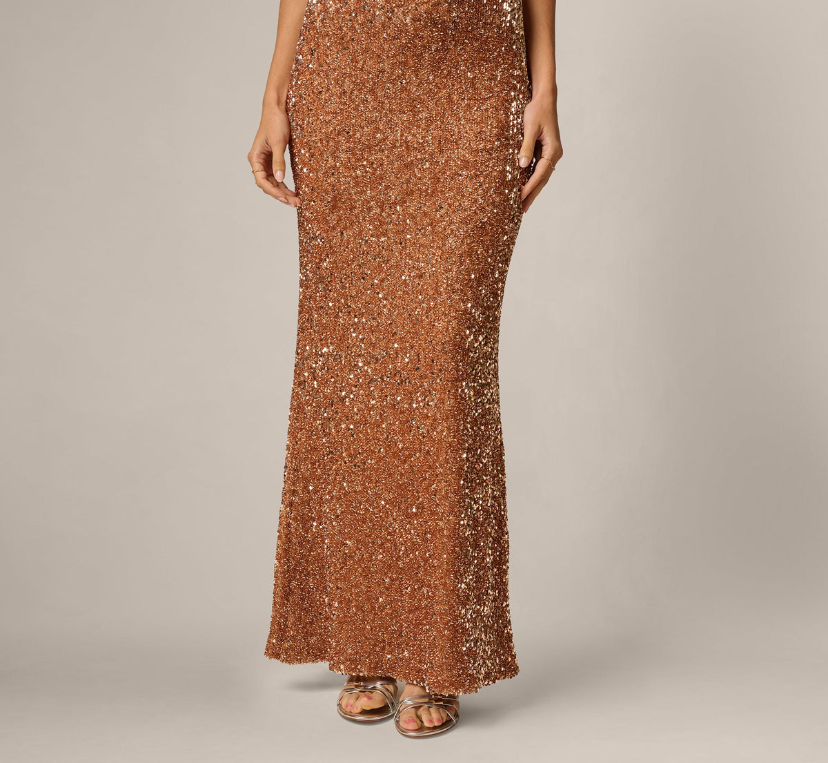 Sequin Knit Cowl Neck Gown - Rose Gold | Adrianna Papell