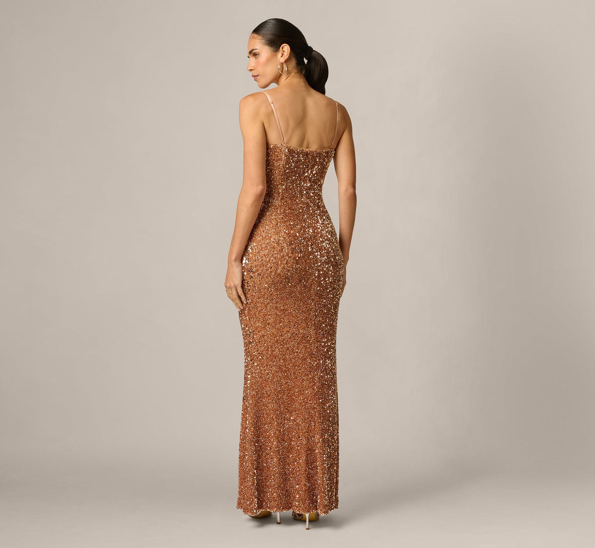 Sequin Knit Cowl Neck Gown - Rose Gold | Adrianna Papell