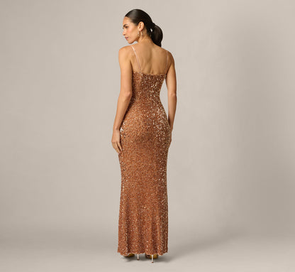 Sequin Knit Cowl Neck Gown - Rose Gold | Adrianna Papell