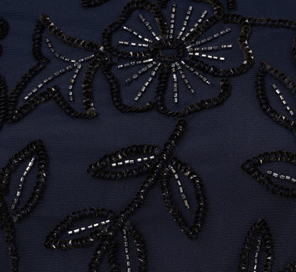 Jasmine Beaded Blouson Gown With Sheer Short Sleeves - Navy Black | Adrianna Papell