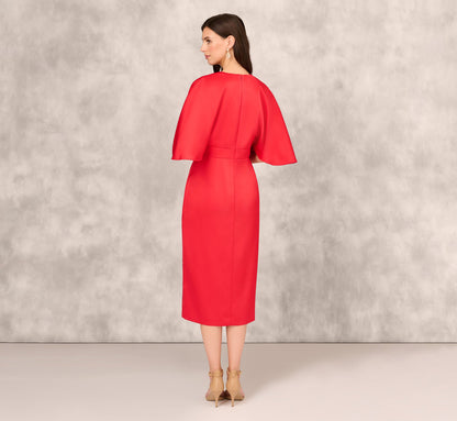 Crepe Back Satin Midi Dress With Flutter Sleeves - Chateau Red | Adrianna Papell
