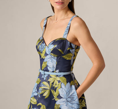 Floral Jacquard Sweetheart Scalloped Ankle Dress - Blue Multi | Adrianna Papell