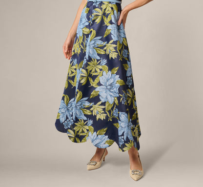 Floral Jacquard Sweetheart Scalloped Ankle Dress - Blue Multi | Adrianna Papell