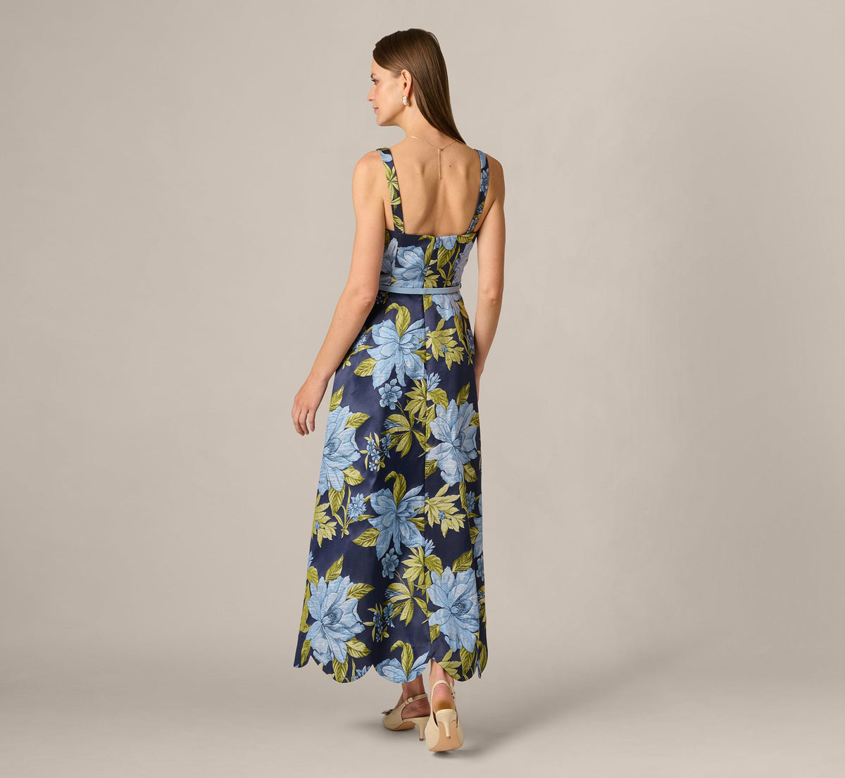Floral Jacquard Sweetheart Scalloped Ankle Dress - Blue Multi | Adrianna Papell