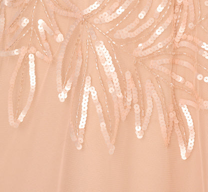 Short Sleeve Sequin Bead Midi Dress - Blush | Adrianna Papell