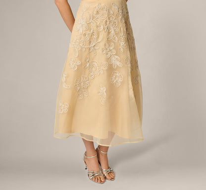 Strapless Floral Embroidered Organza Midi Dress - Maize | Adrianna Papell